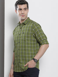 The Indian Garage Co Men Green & Beige Checked Pure Cotton Casual Shirt