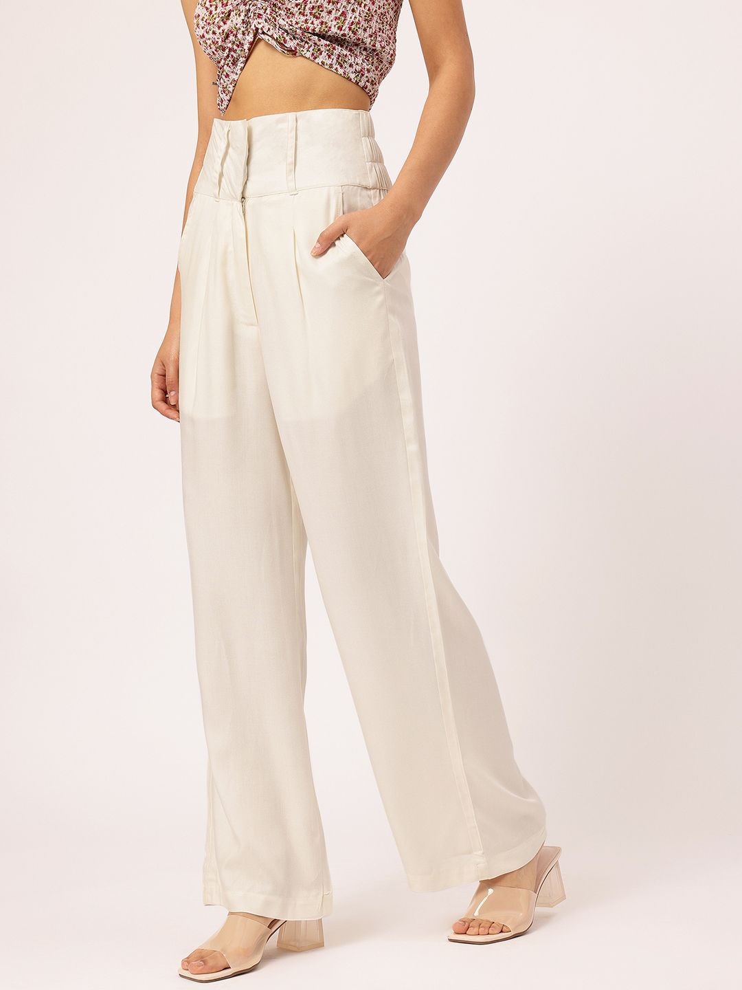 DressBerry Women Flowy Wide Waistband Flared Trousers