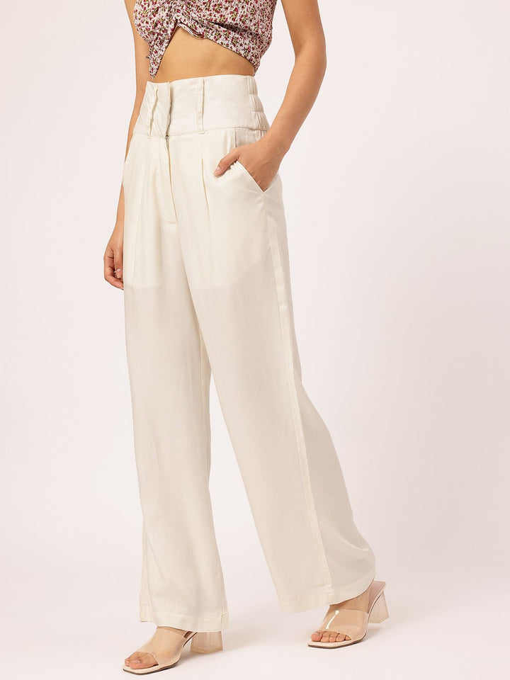 DressBerry Women Flowy Wide Waistband Flared Trousers