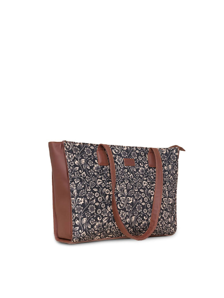 ZOUK Floral Printed Jute Structured Tote Bag