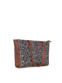 ZOUK Floral Printed Jute Structured Tote Bag