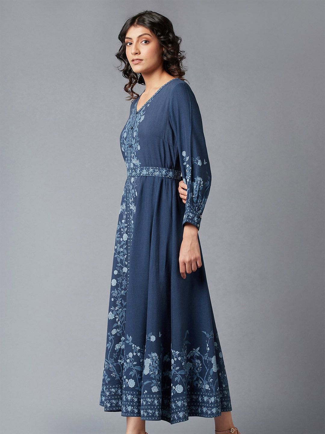W Women Blue & White Floral Maxi Dress