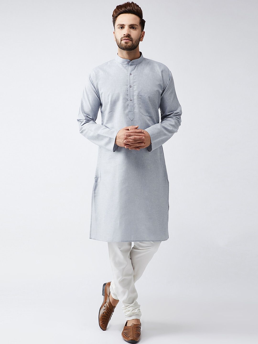 SOJANYA Lelaki Grey Solid Kurta Lurus