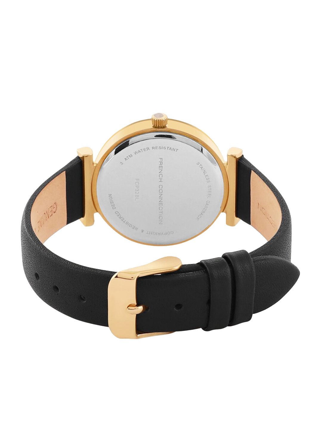 French Connection Women Black Embellished Dial & Black Leather Straps Analogue Watch
