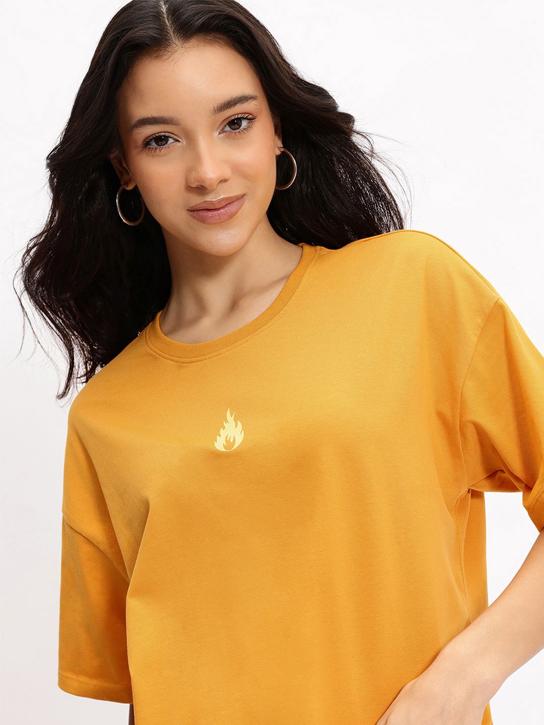 DressBerry Illuminating Yellow Drop-Shoulder Crop T-shirt