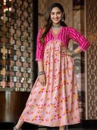 Rustorange Pink Floral A-Line Dress