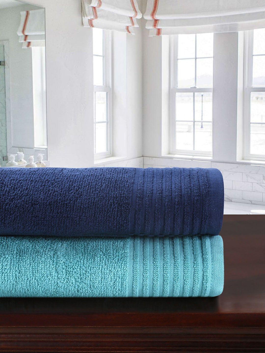 MYTRIDENT Navy Blue  Blue 2 Pieces 380 GSM Pure Cotton Bath Towels