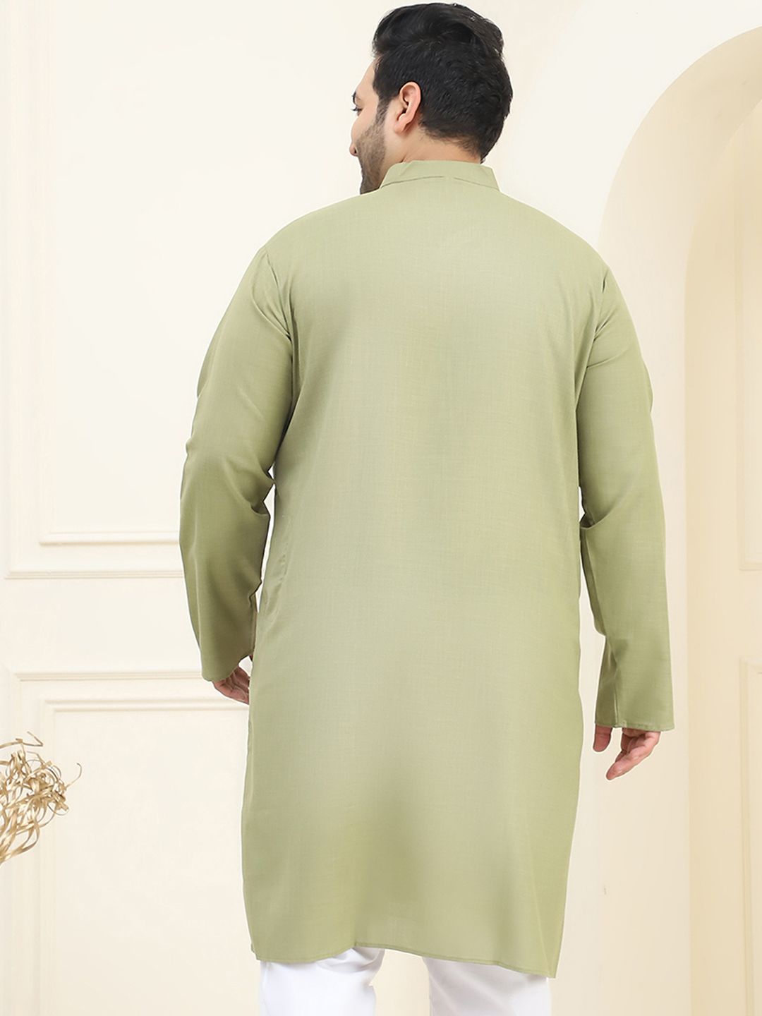 SOJANYA PLUS Lelaki Plus Size Green Solid Kurta Lurus