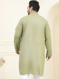 SOJANYA PLUS Lelaki Plus Size Green Solid Kurta Lurus