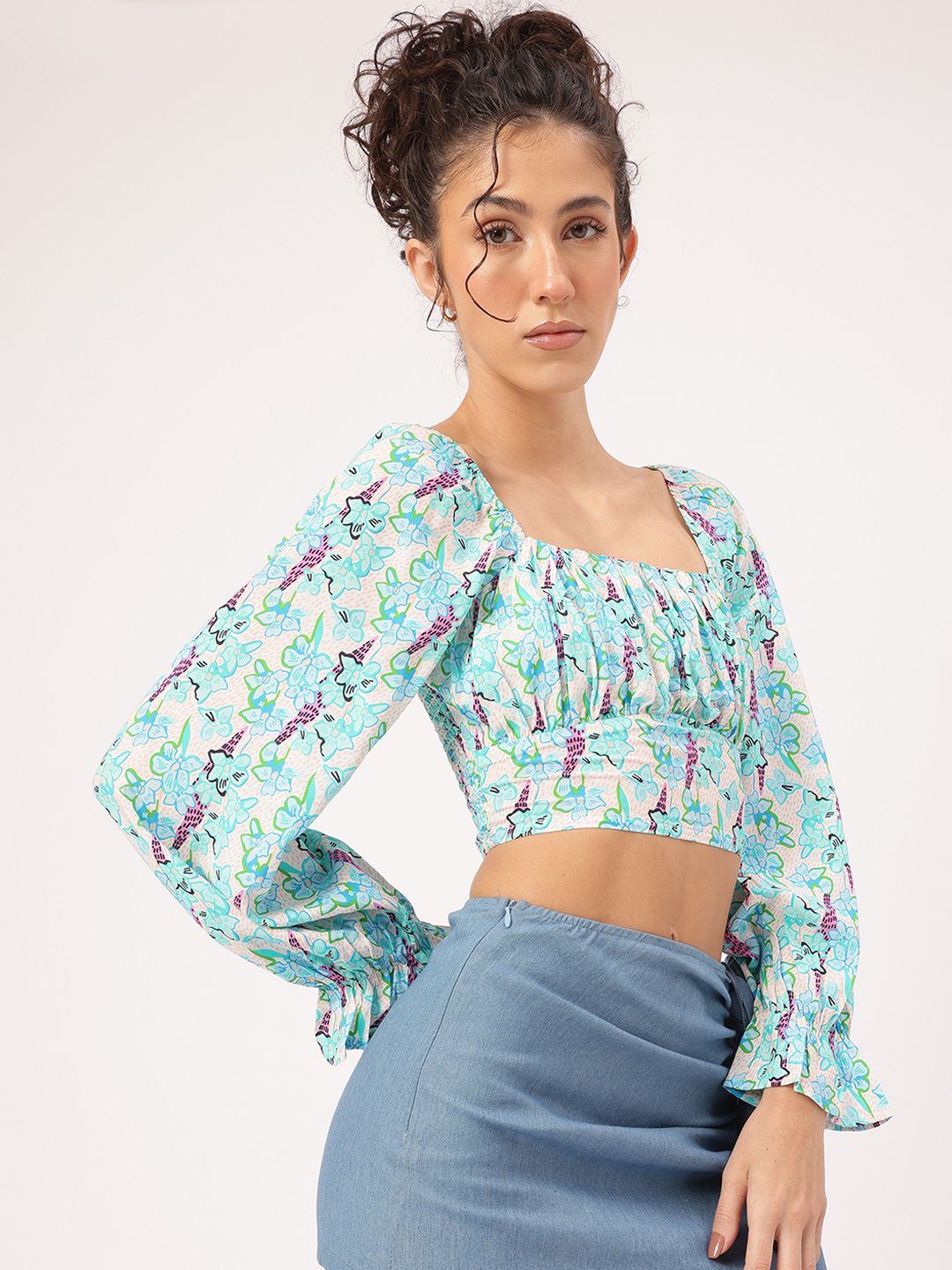 DressBerry Floral Fanatic Smocked Empire Crop Top