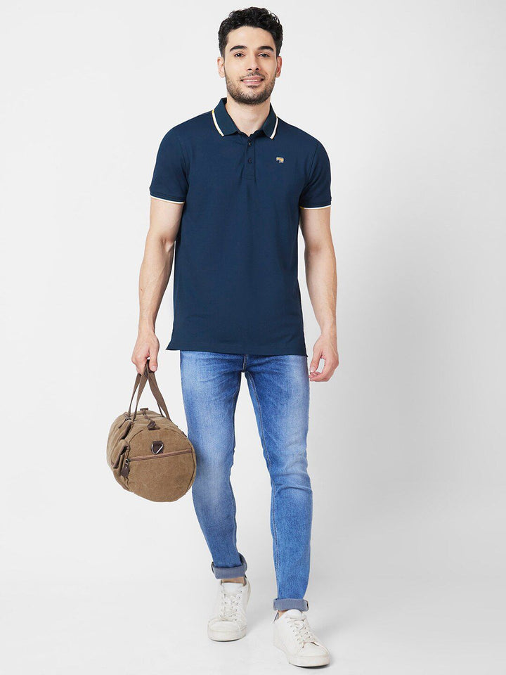 SPYKAR Polo Collar Slim Fit Indigo Cotton Casual T-Shirt