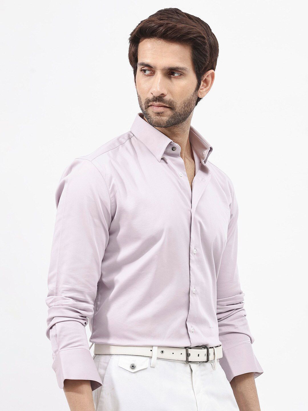 RARE RABBIT Men Holand Regular Fit Satin Stretch Shirt