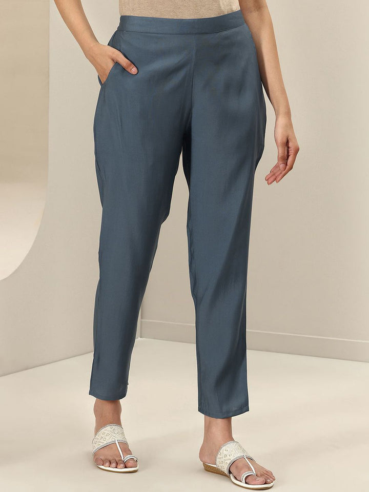 Gerua By Libas Womens Grey Solid Anarkali Kurta With Trousers & Dupatta