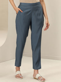 Gerua By Libas Womens Grey Solid Anarkali Kurta With Trousers & Dupatta