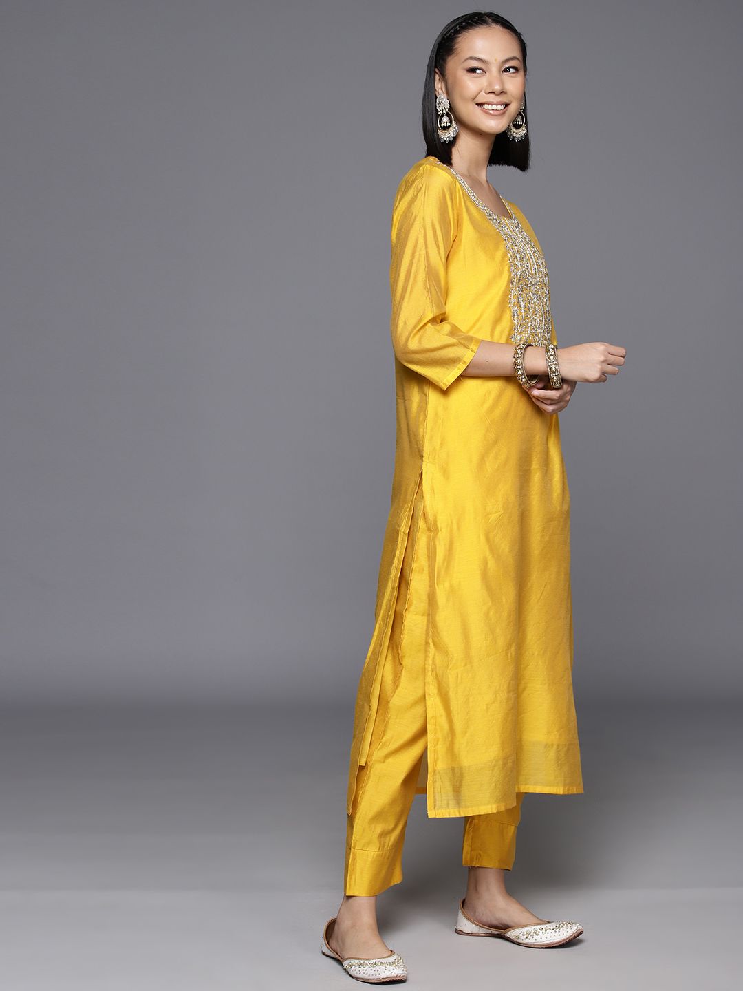 Varanga Women Ethnic Motifs Embroidered Chanderi Silk Kurta with Trousers & With Dupatta