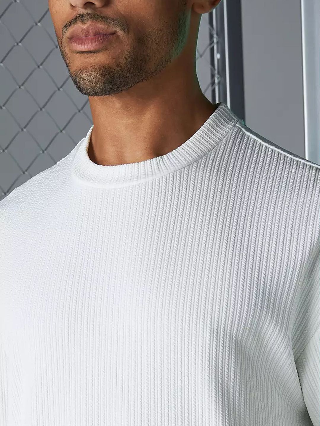 Maniac Striped Textured Cotton Regular Fit T-shirt