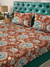 Aura Rust & Blue Printed 300 TC Set Cadar King 2.5 m x 2.25 m