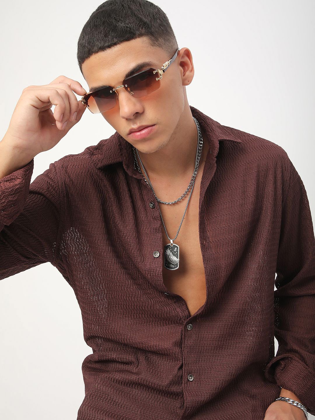 VASTRADO Men Classic Spread Collar Textured Slim Fit Casual Shirt