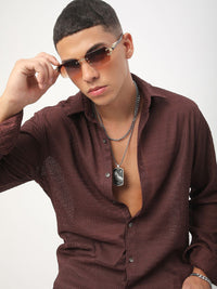 VASTRADO Men Classic Spread Collar Textured Slim Fit Casual Shirt