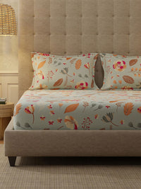 URBAN SPACE Florence Grey 200 TC Floral Queen Bedsheet