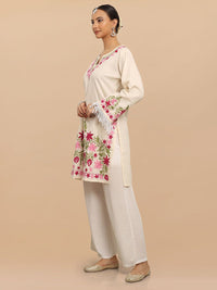 HOUSE OF KARI Falak Kashmiri Embroidered Flared Sleeves Thread Work Cotton Straight Kurta
