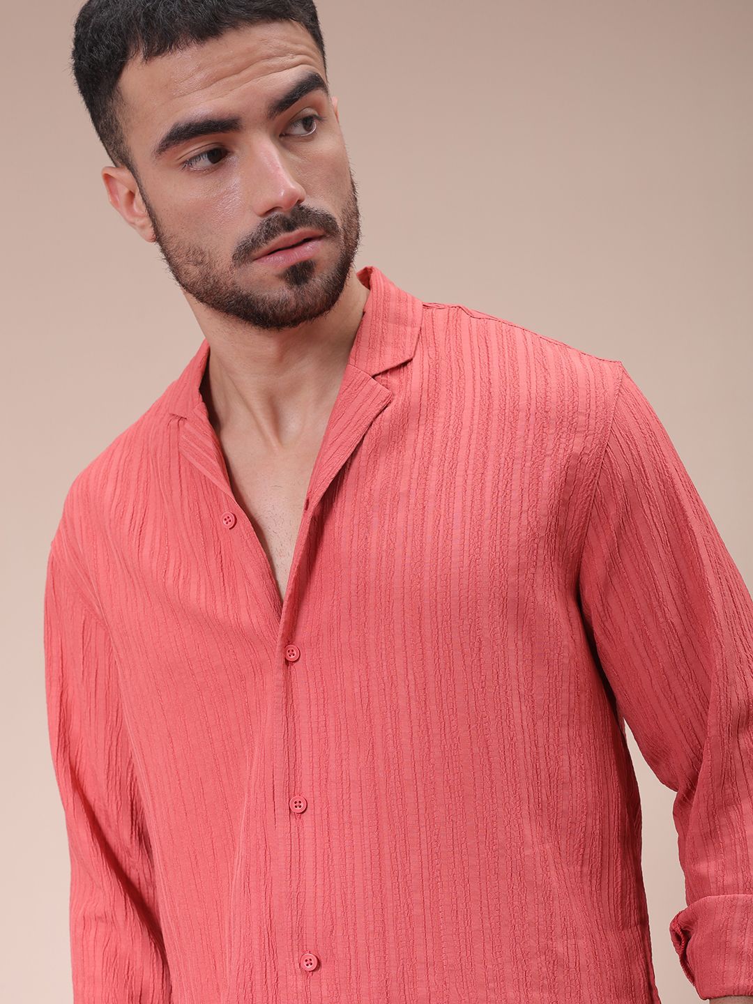 The Indian Garage Co Men Relaxed Fit Dobby Textured Resortwear Shirt