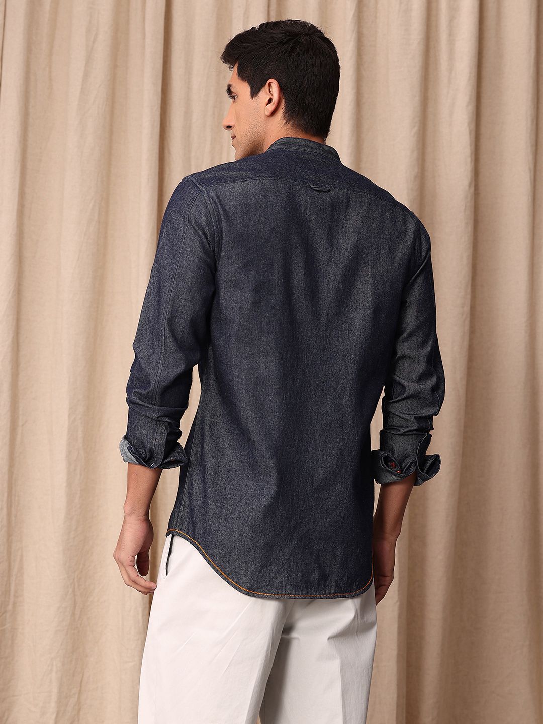 Mr Bowerbird Pure Cotton Tailored Fit Floral Embroidered Denim Casual Shirt