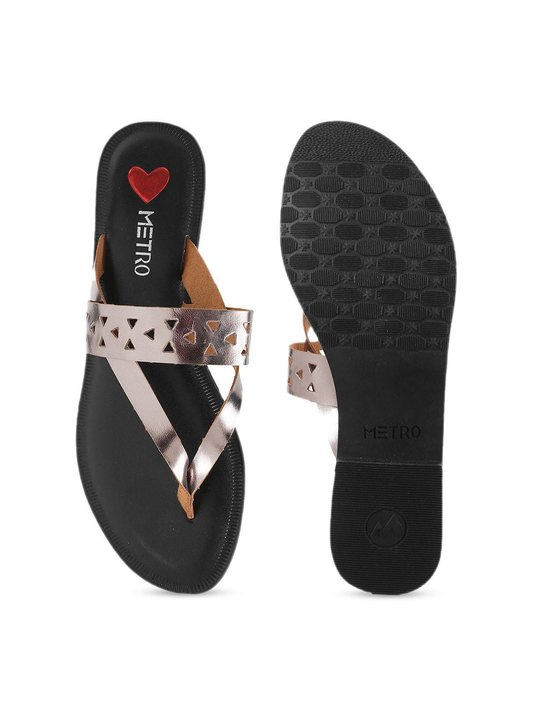 Metro Women Grey Solid T-Strap Flats