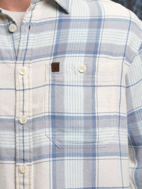 Locomotive Men White Dobby Textured Checked Utility Pocket Overshirt