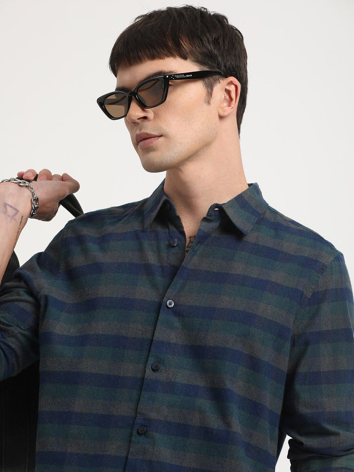 THE BEAR HOUSE Tartan Checks Slim Fit Pure Cotton Casual Shirt