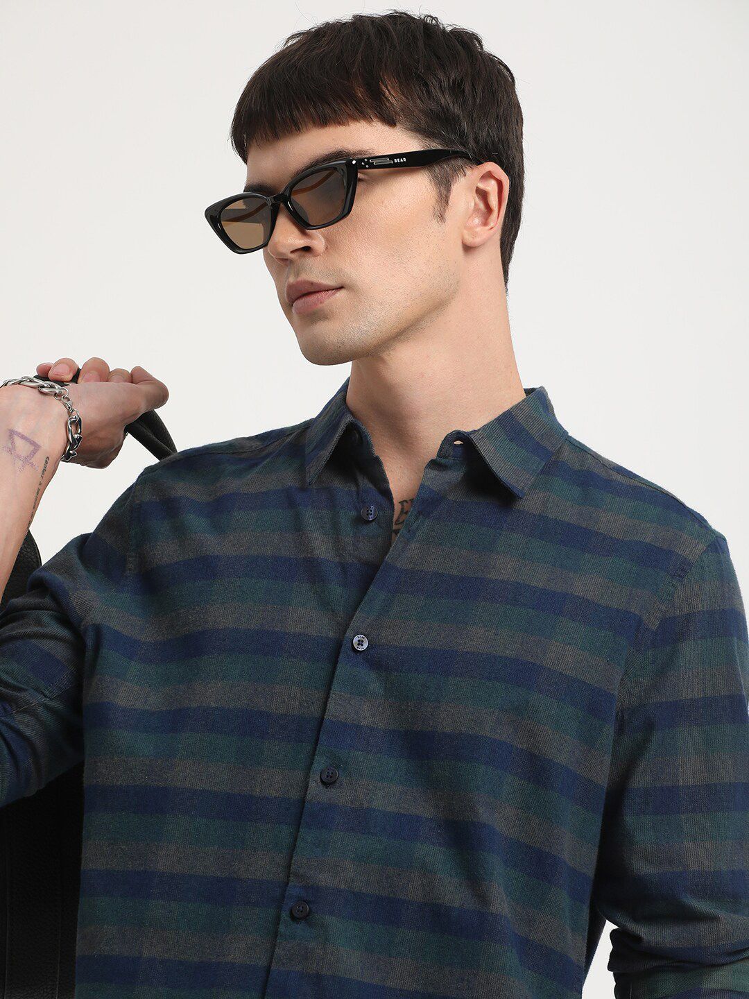 THE BEAR HOUSE Tartan Checks Slim Fit Pure Cotton Casual Shirt