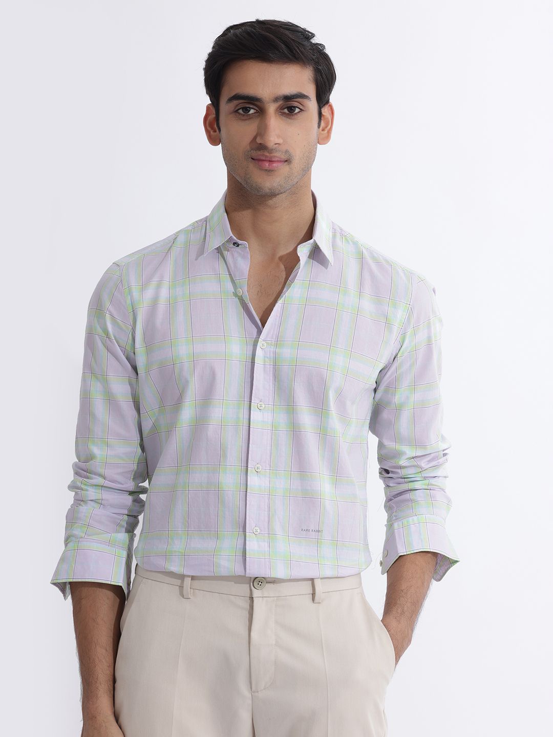 RARE RABBIT Men Gulls Slim Fit Tartan Checked Opaque Cotton Shirt