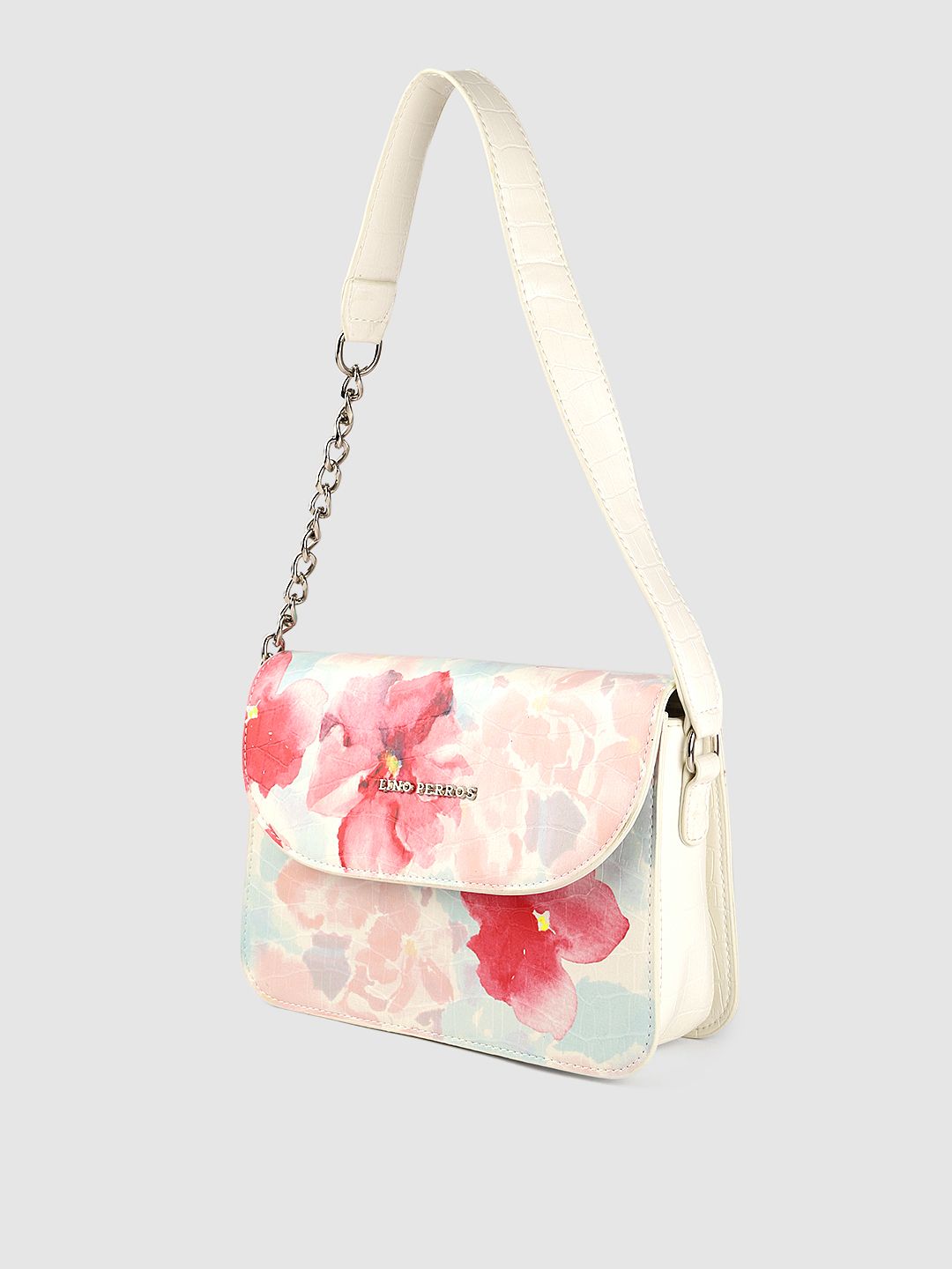 Lino Perros Women White & Pink Floral Printed Structured Shoulder Bag