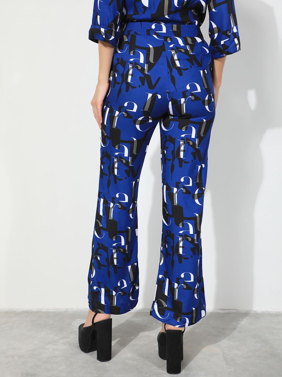 RAREISM Women Typography Printed Slim Fit High-Rise Cotton Parallel Trousers