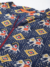 Indo Era Plus Size Geometric Foil Printed Block Print Kurta