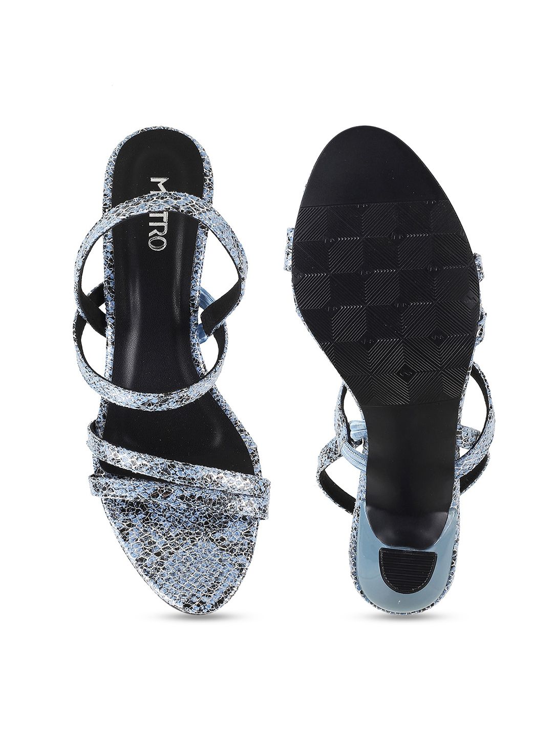 Metro Printed Open Toe Block Heels With Backstrap