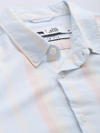 THE BEAR HOUSE Men Blue Slim Fit Pinstripes Striped Casual Shirt