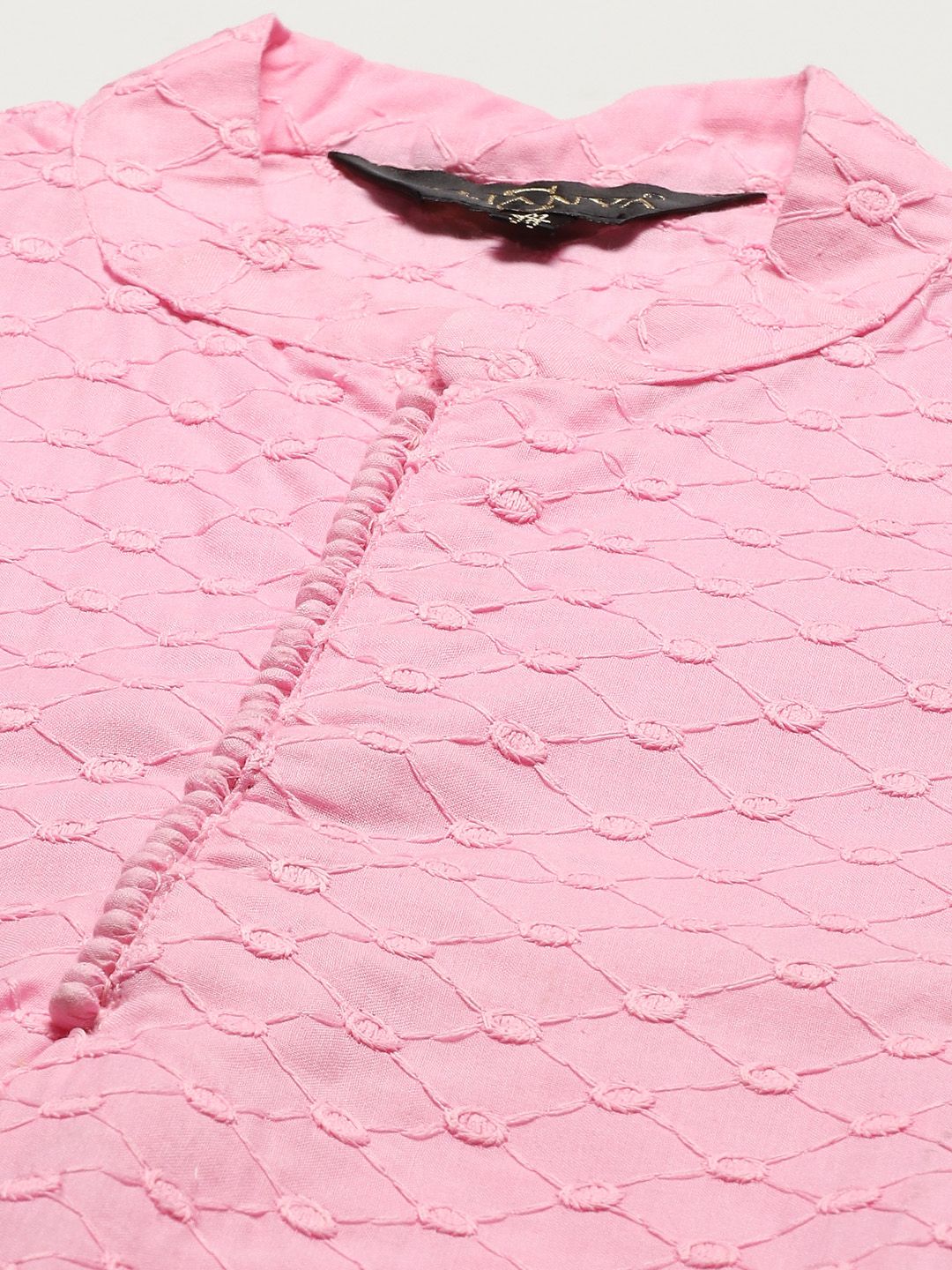 SOJANYA Men Pink Ethnic Motifs Chikankari Pure Cotton Kurta with Churidar & Nehru Jacket