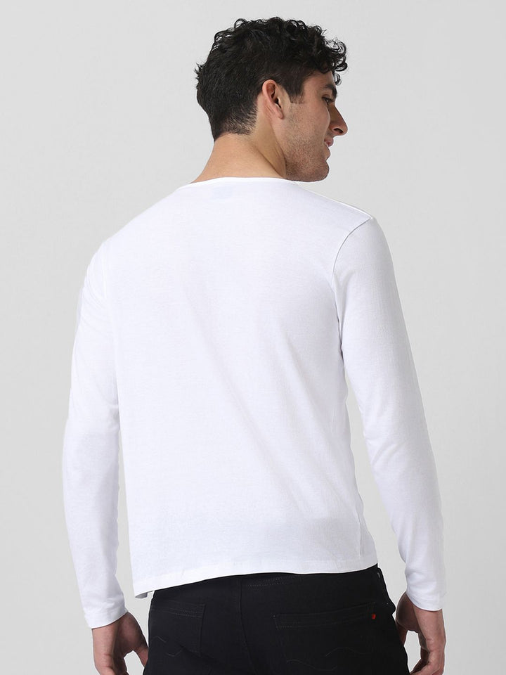 Urbano Fashion Men White Solid Henley Neck Pure Cotton T-shirt