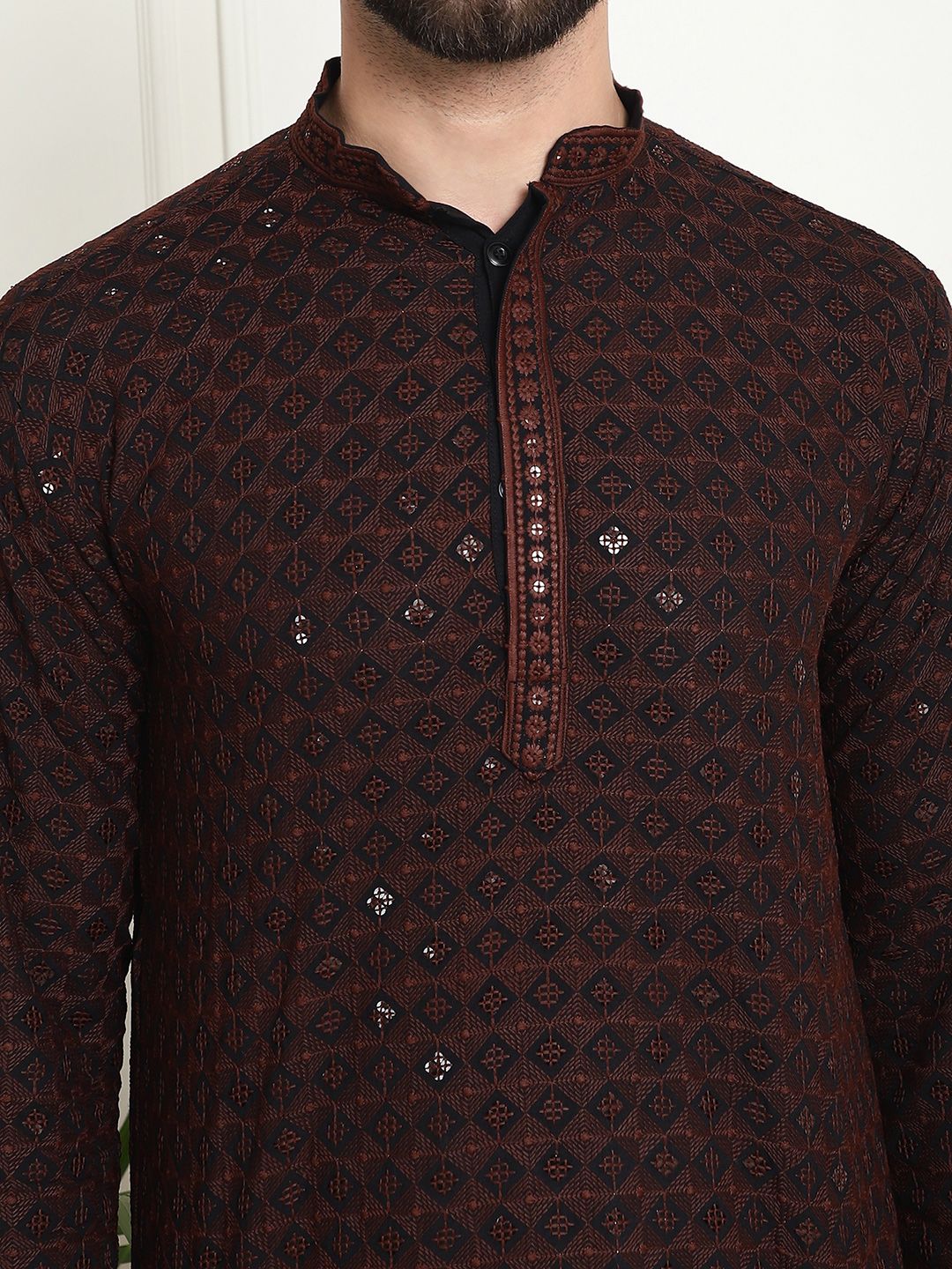 SOJANYA Embroidered Sequinned Pure Cotton Kurta with Churidar