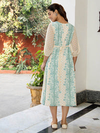Janasya Dobby Georgette Floral Flared Dress