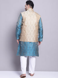 SOJANYA PLUS Rekaan Tenun Etnik Kurta & Piyama Lurus Biasa Dengan Jaket Nehru