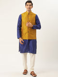 SOJANYA Kurta Sutera Jacquard Biru Lelaki dengan Jaket Churidar & Nehru