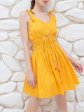 DressBerry Flattering Charm Cinched Smocked Waist Cut-Outs Bow Detailed A-line Mini Dress