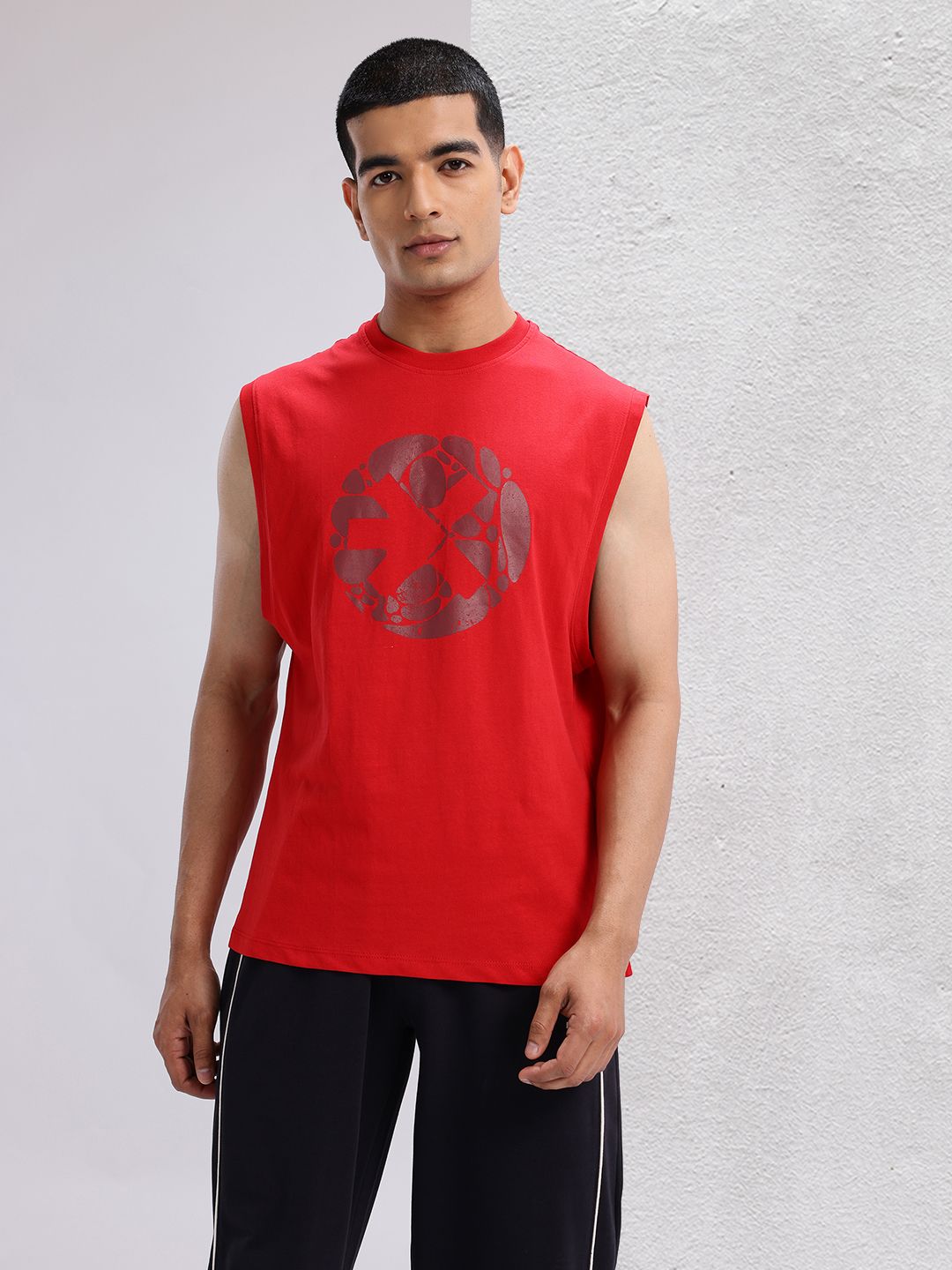 HRX oleh Hrithik Roshan dicetak T-shirt Yoga Kapas Pure