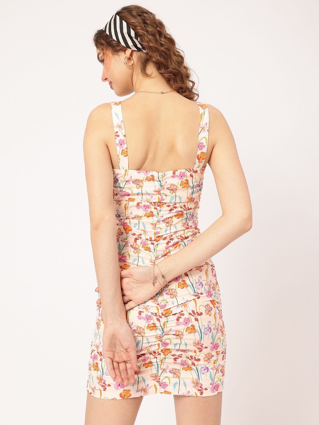 DressBerry Romantic Ruched Playful Floral Frenzy Mini Dress