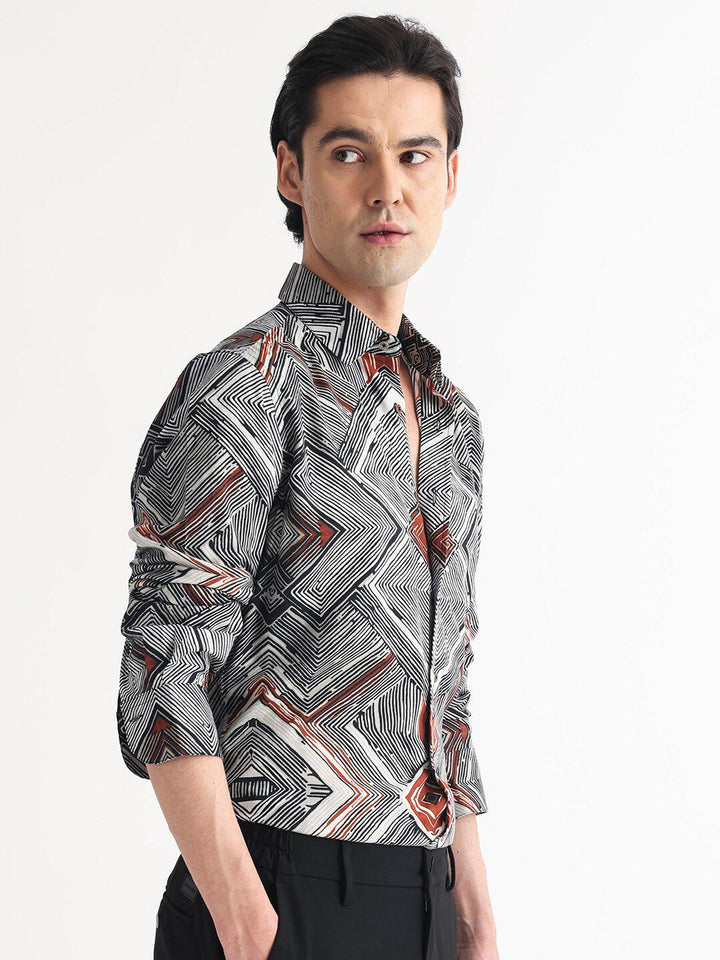 RARE RABBIT Men Sart Abstract Printed Slim Fit Cotton Shirt