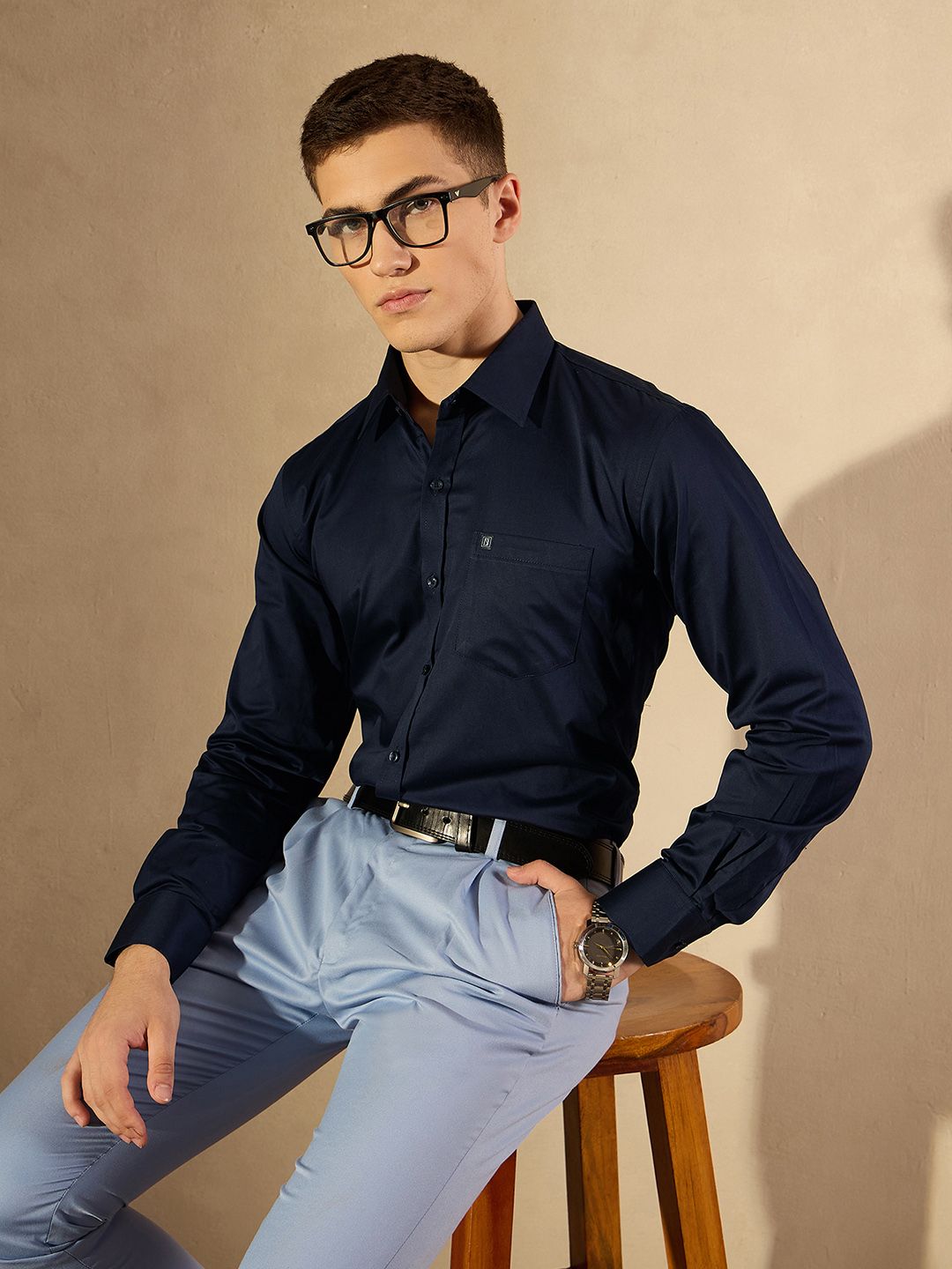 DENNISON Smart Solid Opaque Pure Cotton Satin Shirt