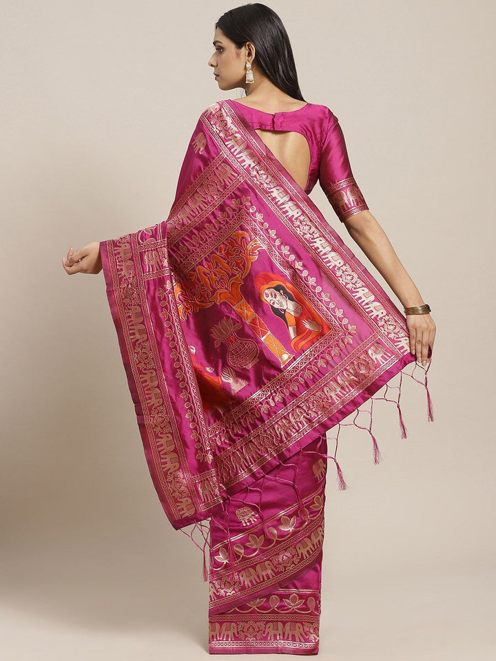 Saree mall Magenta & Golden Woven Design Banarasi Saree