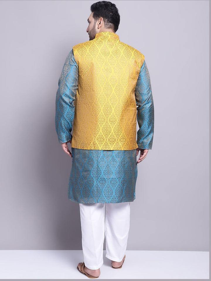 SOJANYA PLUS Ethnic Motifs Woven Design Kurta With Pyjamas & Nehru Jacket